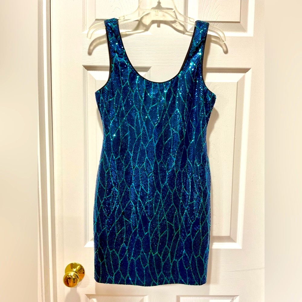 Sexy Blue and green sequins party sheath dress tank sleeveless